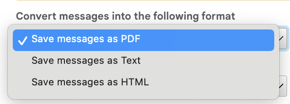 save emails as pdf, html or txt